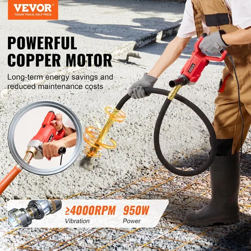 Vista 2 de VEVOR Vibrador de concreto manual, vibrador eléctrico de 800W 13000 VPM, herramienta eléctrica de vibración de concreto con vara de 6.6 pies / 2m