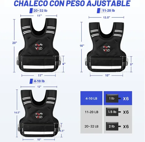 Vista 7 de VBSD Adjustable Weighted Vest for Women Men 4-10lb/11-20lb/20-32lb Vest with 6 Ironsand Weights Body Weight Vest with Reflective Strip for Running