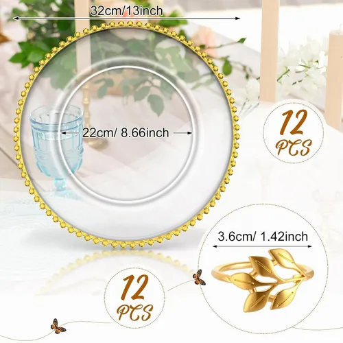 Vista 2 de Bokon - Juego de 12 platos de acrílico de 13 pulgadas, con cuentas transparente y dorado