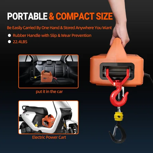 Vista 6 de Cabrestante eléctrico de 110 V, capacidad de 1100 libras, altura de elevación, 25 pies, cabrestante eléctrico portátil para garaje, taller, ATV