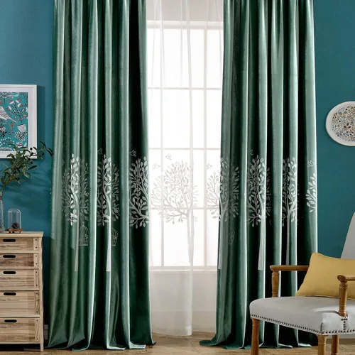Vista 13 de VOGOL Cortinas traslúcidas blancas de 84 pulgadas de largo, cortinas de gasa ligeras bordadas de árbol para granja, 2 paneles de estilo campestre