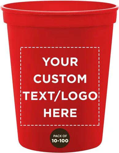 Vista 16 de DISCOUNT PROMOS Vasos de plástico personalizados para estadios, 16 onzas, juego de 100, paquete personalizado a granel, perfecto para cumpleaños