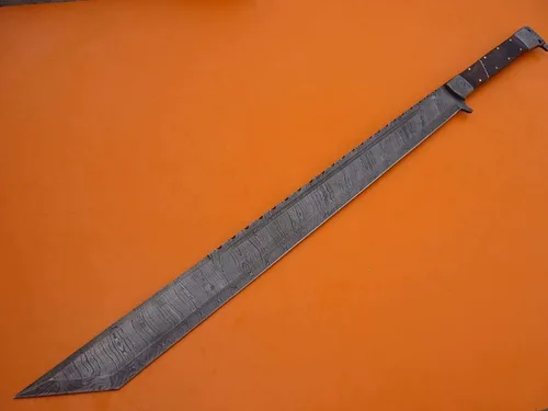 Vista 6 de Espada. ¡Rara! Espada de machete de acero de Damasco forjada a mano. ¡Espada de caza gladiosa! Espada de caza con funda de cuero. Espada