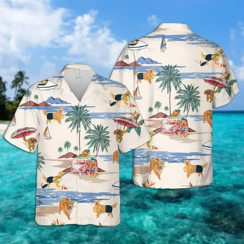 Vista 2 de Camisas hawaianas Golden Retriever para hombre, amantes de los perros, camisas tropicales de playa, para hombres y mujeres, conjunto de 40