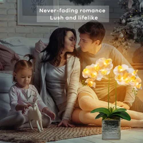 Vista 5 de HOMESEASONS Lámpara de Orquídea LED - Arreglos de Orquídeas Iluminadas LED, Orquídea Artificial Preiliminada, Luces de Flores Iluminadas, Arreglo