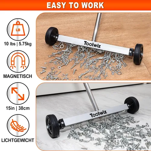 Vista 6 de Toolwiz Barredora magnética rodante de 15" barredora magnética rodante