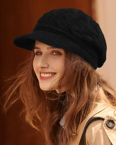 Vista 5 de FURTALK Gorros de punto de invierno con visera doble forro suave para mujer, cálidos y elegantes, gorros de nieve holgados