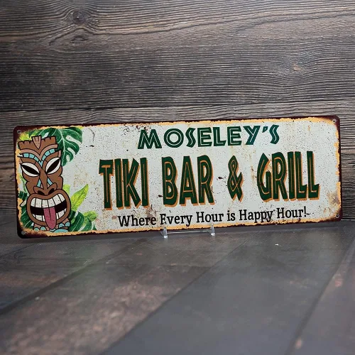 Vista 4 de Letrero personalizado de TIKI BAR & GRILL para decoración de cabaña, bares, decoración de parrilla, accesorios hawaianos, patio, playa, tabla
