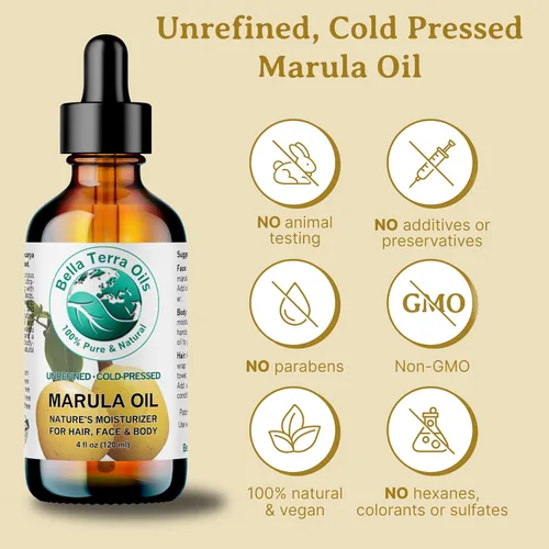 Vista 4 de Bella Terra Oils - Aceite de marula 8 onzas - Prensado en frío, rico en aminoácidos y antioxidantes, el epítome del aceite facial de lujo, aumenta
