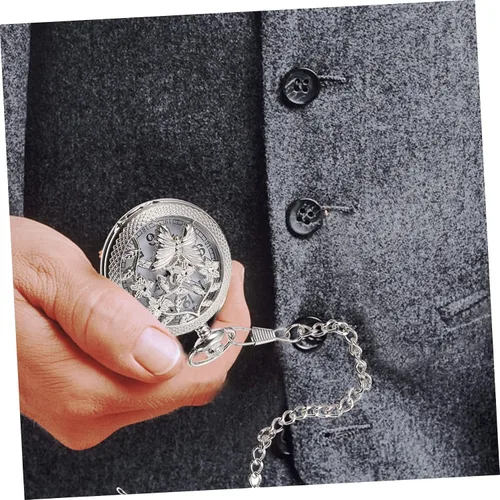 Vista 3 de ERINGOGO Reloj de bolsillo para hombre, 2 piezas, reloj minimalista con colgante de plata para hombre, colgante para hombre, relojes clásicos huecos
