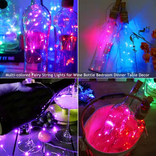 Vista 5 de SmilingTown 12 paquetes de 20 luces LED para botellas de vino con corcho - Cadena de luces de hadas de alambre plateado, luces de corcho operadas