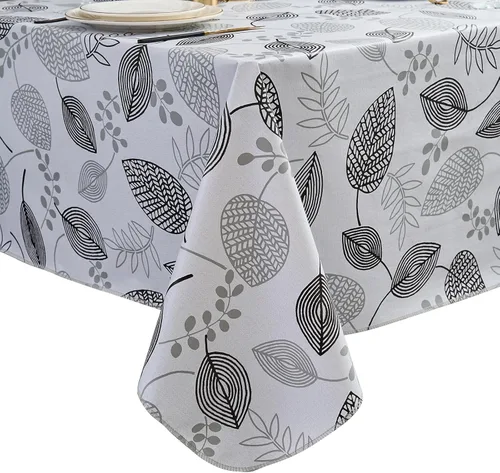 Vista 22 de LIBERECOO Mantel de vinilo resistente con reverso de franela, mantel de plástico impermeable a prueba de aceite, resistente a las manchas, lavable