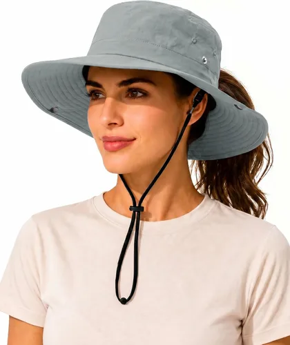 Vista 8 de Sombrero de lluvia impermeable de ala ancha para mujeres y hombres UPF50+ Beige