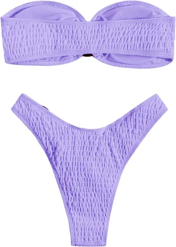 Vista 69 de WDIRARA Conjunto de bikini de 2 piezas sin tirantes para mujer