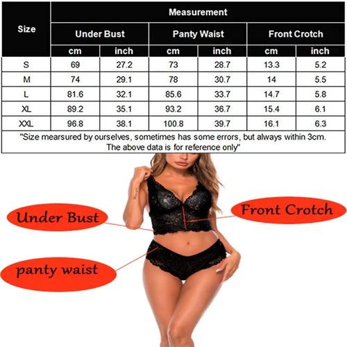 Vista 5 de Lziizl - Conjunto sexy de bralette y bragas de encaje para mujer 2 piezas talla S-XXL