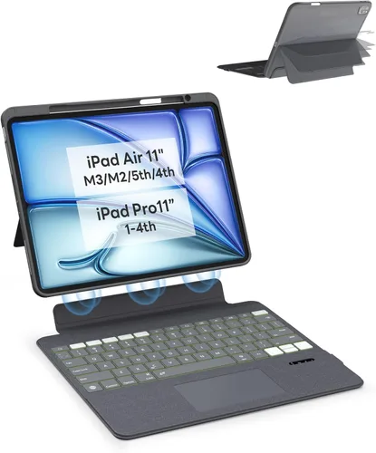 Vista 11 de EIP Funda con teclado Bluetooth para iPad de 10.2 pulgadas (7ª/8ª/9ª generación) y iPad Air de 10.5 pulgadas (3ª generación), funda magnética