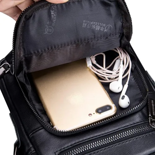 Vista 6 de Hebetag Bolso bandolera de cuero pequeño para hombre, para viajes al aire libre, negocios