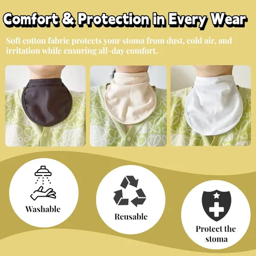 Vista 2 de Funda de traqueotomía para adultos, protector de estoma de cuello transpirable, protector de estoma de traqueotomía de algodón suave para polvo
