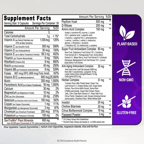 Vista 5 de Immuno 150, suplemento para el sistema inmune, repleto de 70 minerales vegetales, 13 vitaminas esenciales y 68 nutrientes adicionales - 150 cápsulas