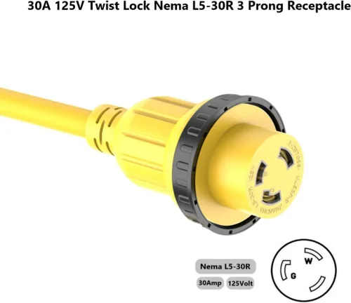 Vista 4 de Cable adaptador marino y RV de 1 pie de 30 amperios a 15 amperios Nema 5