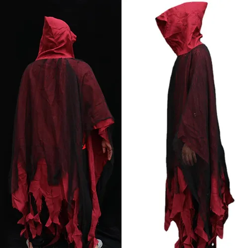 Vista 7 de IRONCAS Capa de terror de Halloween, medieval con capucha, accesorios de disfraz de la parca, para fiesta temática de máscaras, cosplay, accesorios