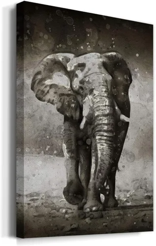 Vista 2 de Renditions Gallery Watercolor Elephant Gallery Wrapped Canvas Wall Art, 12x18, Black/White