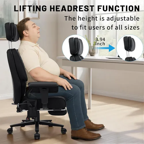 Vista 9 de HOFFREE Silla de oficina grande y alta de 500 libras con soporte lumbar Negro