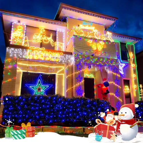 Vista 6 de JMEXSUSS 200 luces LED azules de red de Navidad, 9.8 pies x 6.6 pies, luces de arbusto de Navidad conectables con control remoto, 8 modos, luz