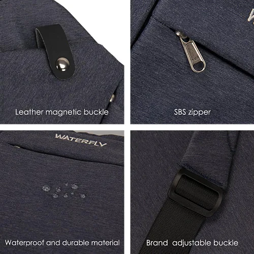 Vista 4 de WATERFLY Bolso bandolera bandolera con eslinga bolsa cruzada delgada antirrobo, mochila sobre el hombro, paquete lateral sigiloso para hombre