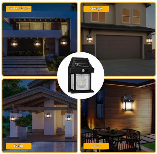 Vista 7 de Luces solares impermeables al aire libre, 3 modos de luz de seguridad con sensor de movimiento del atardecer al amanecer, luces de pared alimentadas