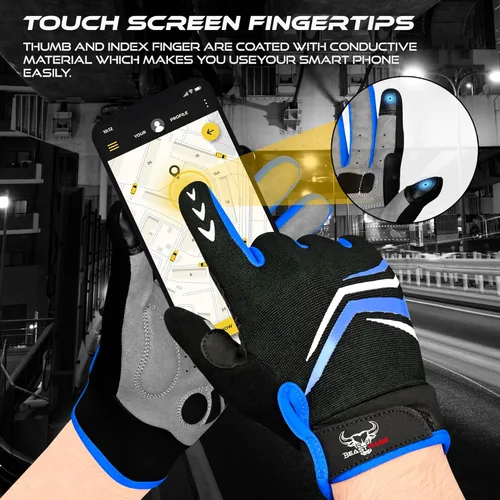 Vista 6 de BEAST RAGE Full Finger Cycling Gloves with Padding for Men Women, Anti-Slip, Shock Absorbing, Breathable, Touchscreen Mountain Bike Gloves for BMX