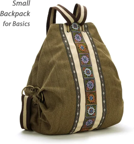 Vista 2 de Goodhan Mochila de lona vintage y bolso cruzado, juego de uso diario, Marrón, Goodhan Mochila y bolso cruzado de lona vintage