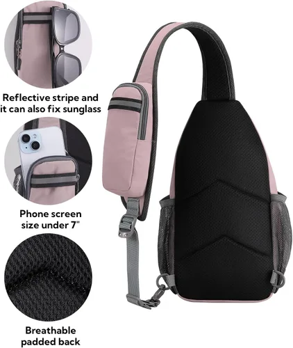 Vista 23 de Waterfly - Mochila cruzada tipo bandolera para viajes y caminatas, bolsa de pecho, Gris, talla única
