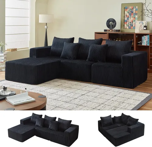 Vista 13 de Sofás seccionales de 102" para sala de estar, sofá nube sin estructura, sofá en forma de L con asiento profundo de gran tamaño, sofá cómodo