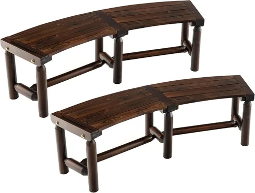 Vista 10 de Tangkula Banco de patio curvo, banco de comedor de madera carbonizada, asiento espacioso y con listones, carga máxima de 710 LBS, banco de 2 plazas