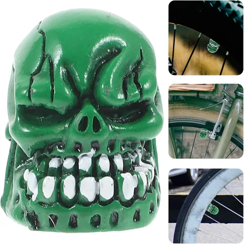 Vista 8 de 4pcs Skull Shaped Valve Stem Caps Green Resin Tire Valve Caps Car Motorcycle Bicycle Decorative Accessories