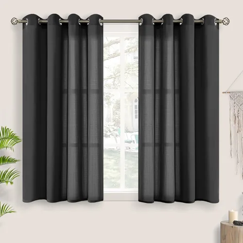 Vista 28 de BGment Cortinas cortas de lino transparente de 40 pulgadas para cafetería, con ojales, filtrado de luz, semitransparentes para ventanas pequeñas
