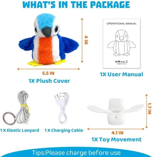 Vista 6 de Juguete interactivo de pingüino para gatos, juguete recargable con alas aleteadas con hierba gatera, alas de batir automáticas, divertido juguete
