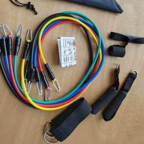 Vista 2 de Juego de bandas de resistencia (11 piezas), bandas de ejercicio con anclaje de puerta, asas, bolsa de transporte impermeable, correas de tobillo