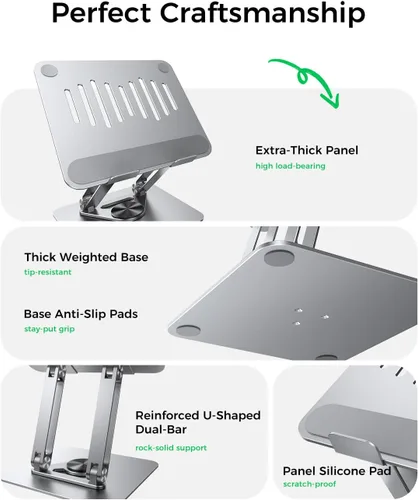 Vista 2 de MAGIC JOHN Soporte ajustable para laptop para escritorio, soporte elevador plegable giratorio de 360°, diseño ergonómico, soporte para computadora