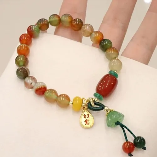 Vista 7 de Pulsera de la suerte para mujeres y hombres, joyería retro sintética con cuentas de ágata, un regalo maravilloso para tus seres queridos