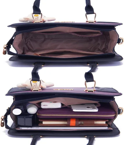 Vista 6 de Soperwillton Bolsos de mano para mujer, bolsas de hombro, cartera, bolsa de mano, juego de 3 piezas