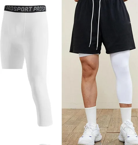 Vista 2 de Pantalones de compresión para hombre, mallas de compresión de una pierna para baloncesto, capri 3/4, leggings atléticos, capa base de secado fresco