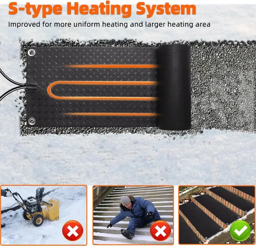 Vista 4 de Alfombrillas para derretir nieve para exteriores, 10 x 30, antideslizantes, eléctricas, calentadas para nieve, tapete de goma calentado con hielo