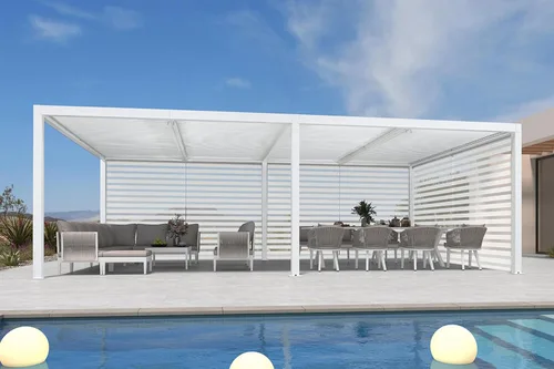 Vista 19 de PURPLE LEAF - Pérgola al aire libre con listones 10 x 12 pies de aluminio blanco con toldo rígido moderno y ajustable para patio, jardín