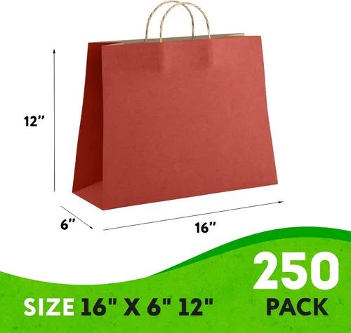 Vista 2 de Bolsas de papel kraft con asas. Bolsas de papel biodegradables de 150 GSM con asas para cualquier ocasión, Rojo