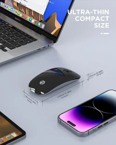 Vista 5 de RAPIQUE Ratón Inalámbrico Bluetooth - (BT5.1+USB) Ratón de Computadora de Modo Dual Delgado con Clic Silencioso, Baja Potencia y 1600 DPI, Ratón