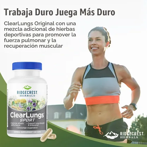 Vista 6 de RidgeCrest Herbals ClearLungs Sport para oxigenación, resistencia y rendimiento atlético - 60 cápsulas veganas