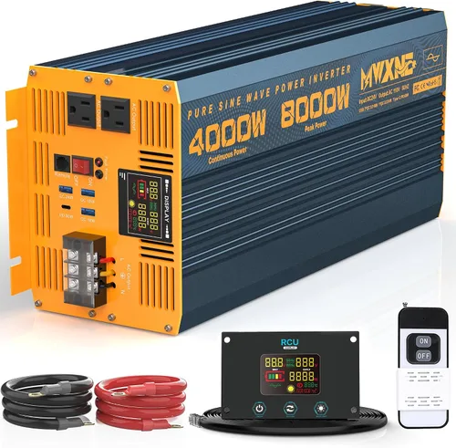Vista 12 de Inversor de Potencia de Onda Sinusoidal Pura de 1200 Vatios DC 12V a 110V AC Convertidor con Dos Salidas de CA, Puertos USB de Carga Rápida