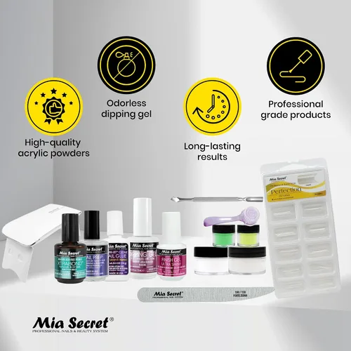 Vista 5 de Mia Secret Kit de uñas en polvo de inmersión de 14 piezas, blanco, verde claro, amarillo neón